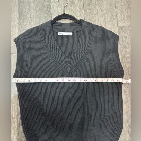 ZARA Oversized Rib Knit Sleeveless V-Neck Pullover Sweater Vest Black Size Small - Picture 7 of 7